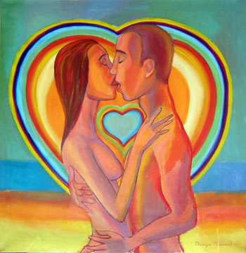 Beso enamorado, cuadro del artista Diego Manuel