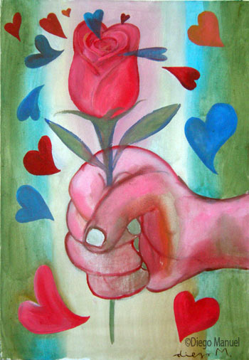 rosa corazones, cuadro del artista Diego Manuel