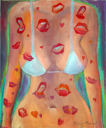 Torso femenino con besos, cuadro del artista Diego Manuel